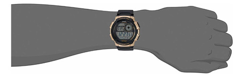 Relógio Casio Core AE1000w-1a3, 5 alarmes, hora mundial, pulseira cronômica, cor preta, cor dourada