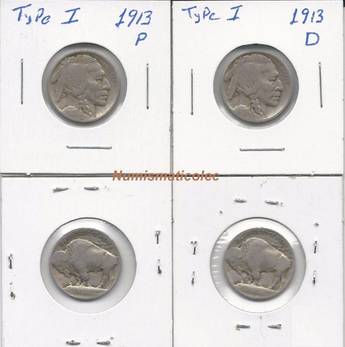 5 Centavos Nickel Indio Bufalo 1913 P D Tipo I  Dificil Mla