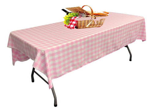 Toalha De Mesa Xadrez Rosa E Branco Retangular 8 Lugares