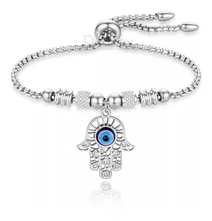 Pulsera Fátima Ojo Turco Para Mujer Acero Inoxidable Plata