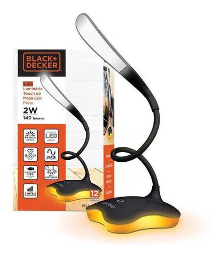 Luminária Led 2w Touch De Mesa Eco Preta - Black And Decker