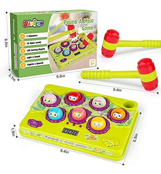Golpea Topo Juego con 2 Martillos+12 Monedas Ulikey Juguete de Martillo Mini Juego Arcade Electrónico Juguetes Montessori Juego Interactivo de Golpear para Niños de 3 a 6 Años 