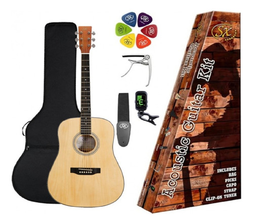 Guitarra Acustica Zurda Sx Sd104 Natural Capo Afinador Funda