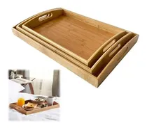 Comprar Set X 3 Bandejas Madera Bambu Desayuno Calidad Premium 