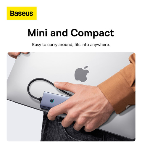 Hub Adaptador Baseus Multipuerto 4-en-1 Tipo C A Rj45+ 3 Usb