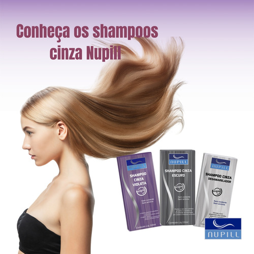 Kit 2 Shampoo Cinza Escuro Nupill Cabelo Grisalho Sem Amonia