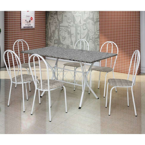 Conjunto De Mesa Com 6 Cadeiras Bruna Branco E Estampa Ra...