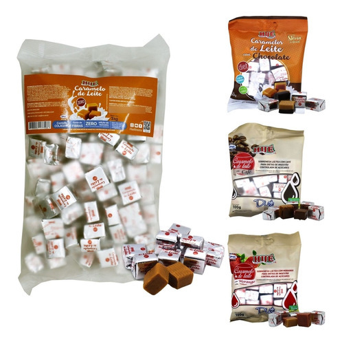 Kit Bala De Caramelo De Leite Diet Com Colágeno Hué 1,3 Kg