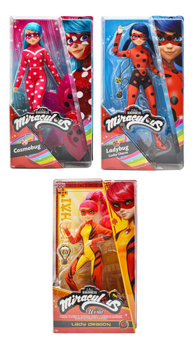 Miraculous Pack 3 Dragonbug Cosmobug Ladybug 27cm Bandai