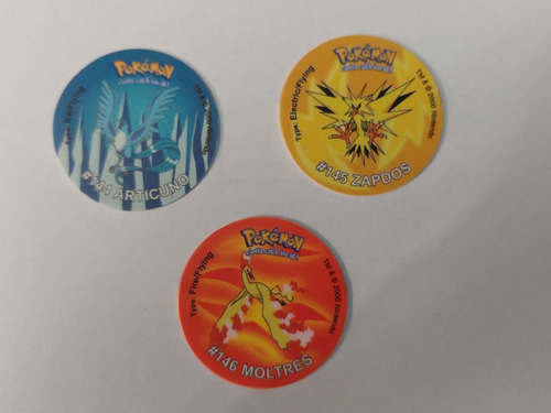 Album Set 3 Tazos Pokemon Articuno, Zapdos Moltres 