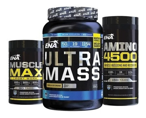 Ultra Mass + Muscle Max + Amino 4500 Masa Muscular Ena Sport