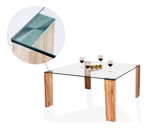 Mesa De Vidrio Cuadrada Con Patas De Madera Rústico Y Modern