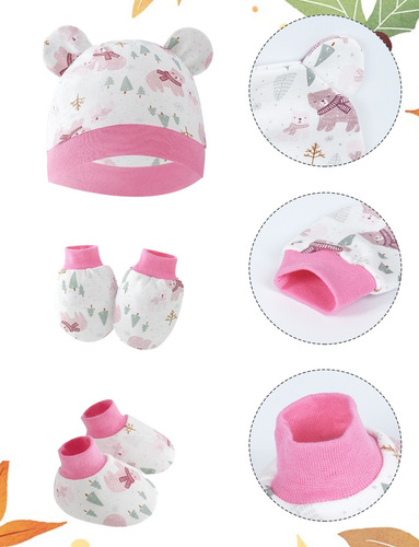 Conjunto Sombreros Manoplas Guantes Algodón Bebé 0-6 Meses
