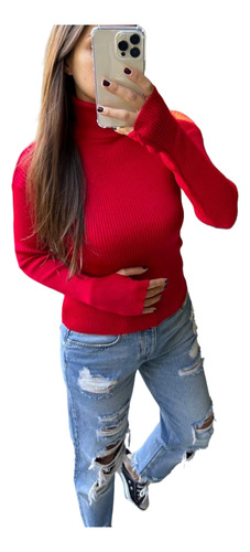 Polera Lana Mujer Ajustada Con Pasa Dedo Dedal