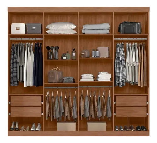 Guarda Roupa Casal Grande Master New 8 Portas 4 Gavetas Cor Jatoba