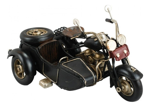 Motocicleta Decorativa Preta Com Sidecar Vintage 11x19x13 Cm Cor Preto