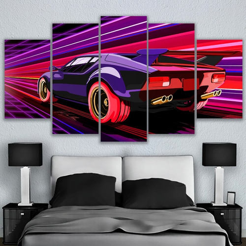 5 Cuadros Decorativos Arte Vaporwave Auto Pop Neon Canvas 