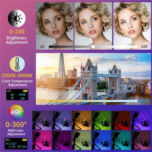 Luz De Video Rgb Portátil 3600mah 360 Efectos Led Dslr