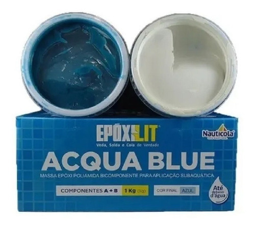 Massa Epoxilit Acqua Blue Nauticola Subaquática A+b 1 Kg Cor Azul