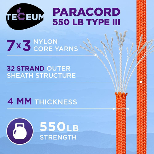 Cuerda Paracord Teceum, Nylon Resistente Para Supervivencia