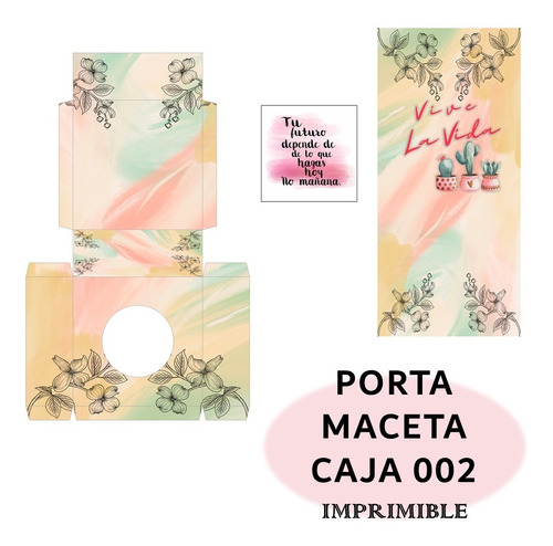 Imagen 1 de 3 de Imprimible 002 Caja Porta Maceta Frase Positiva + Tarjetatag