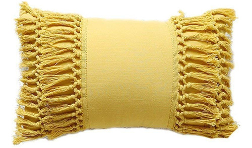 Almohada Borla Algodon Amarillo Fleco Boho Decorativo 12.0 X