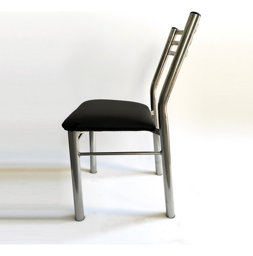 Silla De Comedor, Caño, Reforzada, Asiento Tapizado X 3 Unid Liso Gris Negro