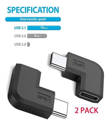 Convertidor Usb 3.1 Tipo C Macho A Hembra De Ángulo Recto, 2