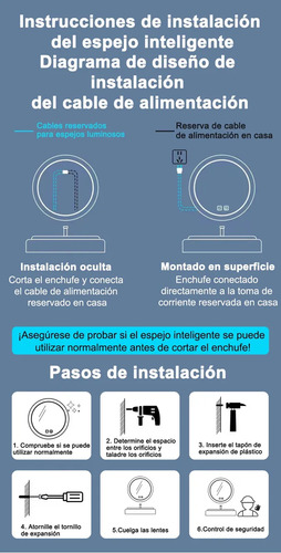 Bannams Espejo Led Baño Touch 3 Modo Con Función Antivaho 60*60cm Espejo de baño redondo con indicador de hora y temperatura antivaho MON-JINGZ Banna