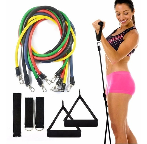Kit Elástico Extensor 11 Itens Musculação Funcional Em Casa