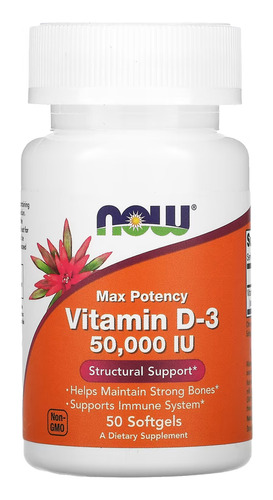 Vitamina D3 50.000 Ui Now Foods 50caps Softgels Sabor Sem sabor
