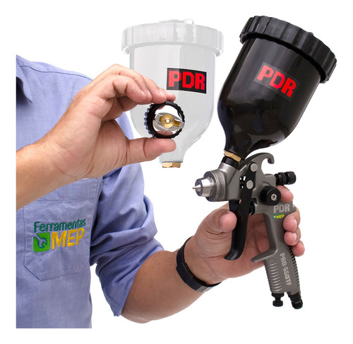 Pistola Pintura Bico 1.4mm Automotiva + Caneca Preta Extra Cor Cinza