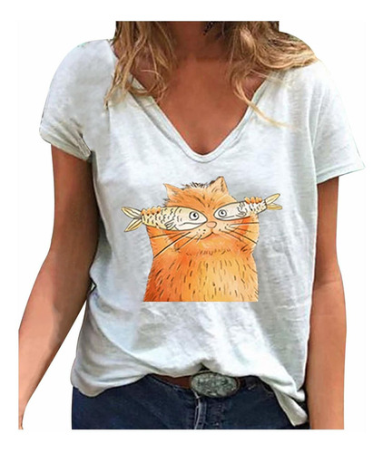 Camiseta Dama Diseño Ojo Gato Garfield Estampado Animal