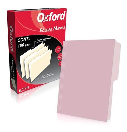 Folder Tamaño Carta Pendaflex Tipo 1/2 Ceja Color Rosa 100 P
