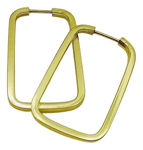 Brinco Argola Retangular Médio Ouro 18k-750 Amandagold Cor Dourado