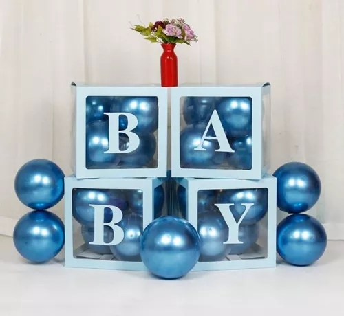 4 Cajas Globos P/decoración Cubos Letrero Plata Baby Shower