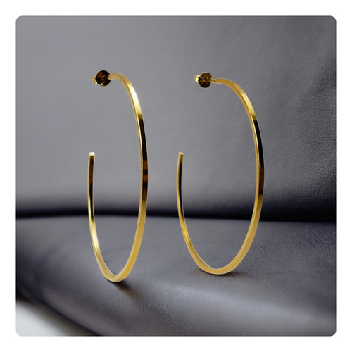 Brinco Argola Grande Gabs Folheado Ouro 8cm Fio Dourado