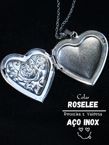Imagem 2 de 3 de Colar Roselee Relicário Em Aço Inox