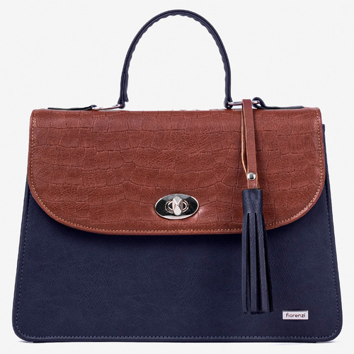 Bolso De Mano Paulina Con Solapa Mujer Fiorenzi Acabado De Los Herrajes Níquel Color Azul Oscuro Correa De Hombro Azul Oscuro Diseño De La Tela Liso