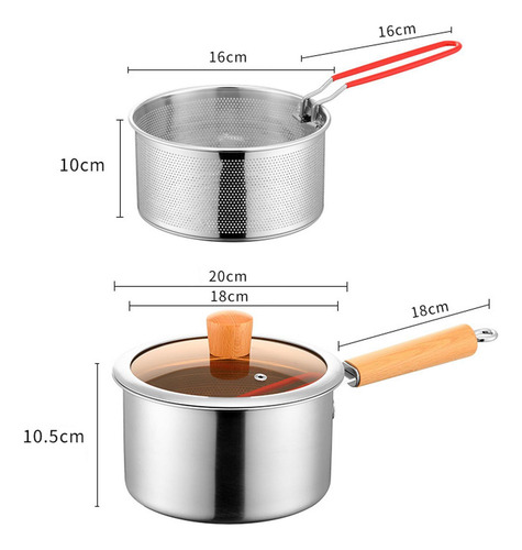 Cacerola Para Leche De 2,5 L, Cesta Para Freír Con Tapa