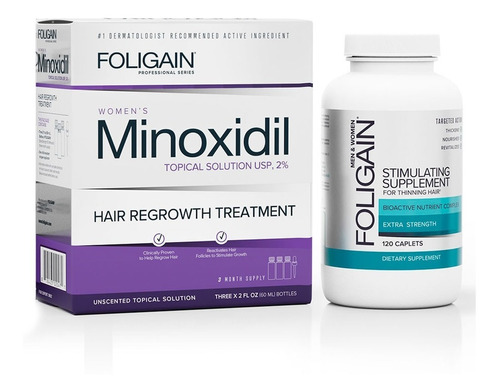 Foligain Minoxidil 2% 3 Meses + 120 Tabletas Para El Cabello