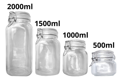 Frasco Recipiente Tapa Clip Tarro Hermetico De Vidrio 2000ml