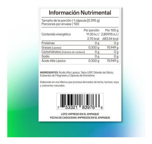 Ácido Alfa Lipoico Primetech Ala 100 Cáps Con 300 Mg