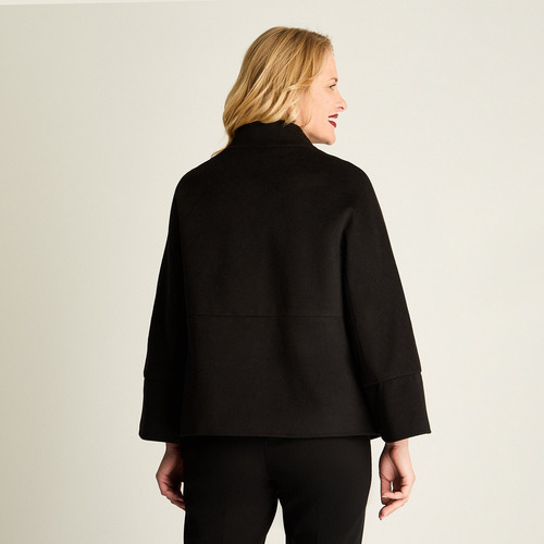 Abrigo Corto Tipo Capa Negro Moda Mujer Invierno