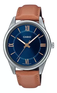 Reloj Casio Para Hombre De Vestir Mtpv005l-2b Cuero Café Color de la correa Plateado
