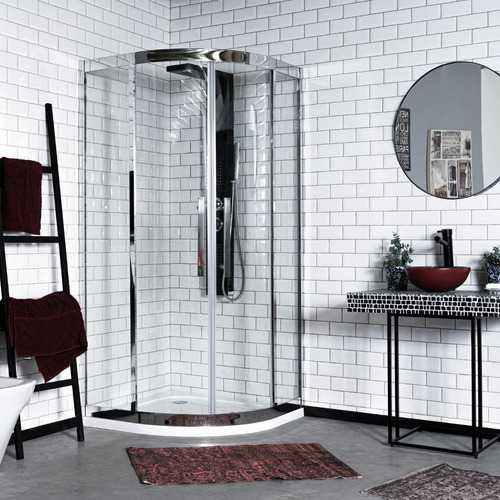 Box De Ducha Mampara Gorena Cuzco 90cm Cabina Curva S/base Armazón Cromado Panel Transparente