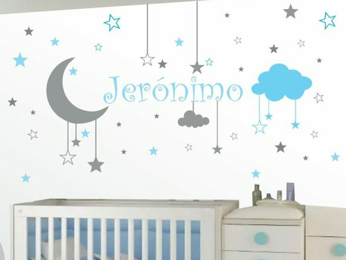 Vinilo Decorativo  Niños/niñas Nubes Estrellas Luna /nombre