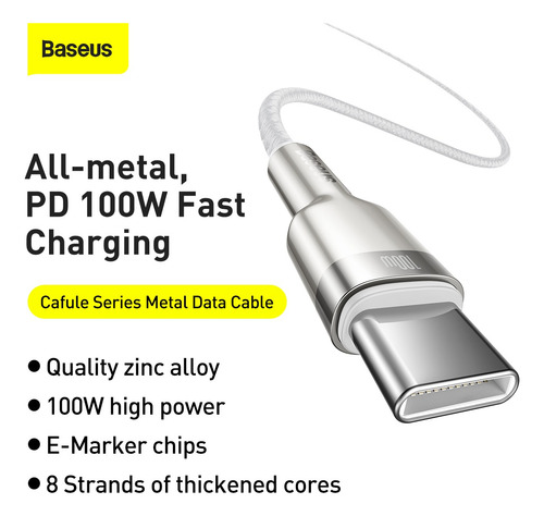 Cable Carga Rápida Tipo C / Usb C 2mts 100w Baseus Reforzado