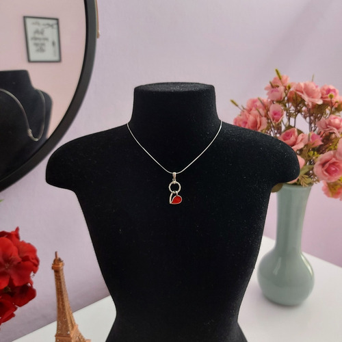 Imagem 4 de 4 de Colar De Prata 925 Com Pingente Coração Vermelho Amor