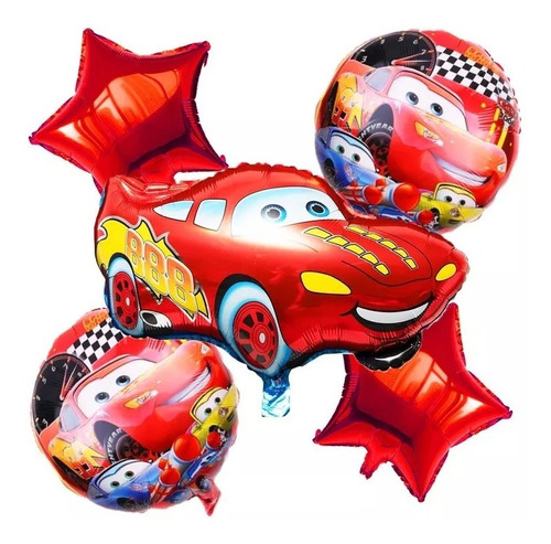 Bouquet 5 Globos Kit Decoración Cars Metalizado Sport